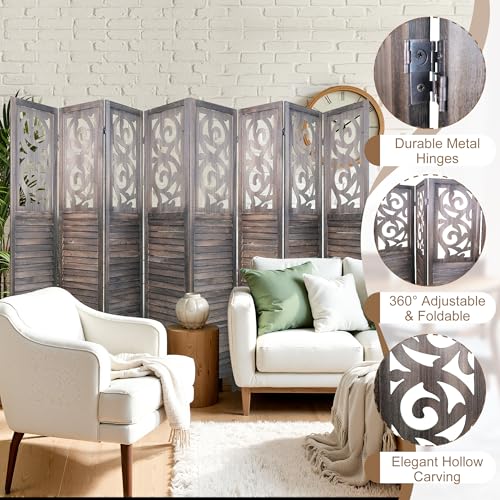 Osparple Room Divider with Shelves 6 Panel Wooden Folding Room Dividers Privacy Screen Wall Divider for Room Separation for Office and Apartment