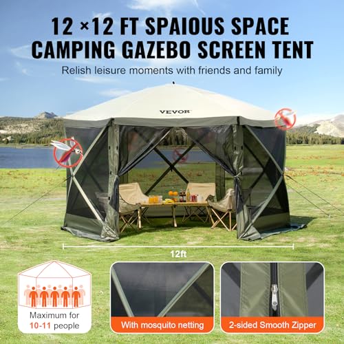 VEVOR Pop Up Gazebo Screen Tent, Pop-Up Instant Gazebo Tents with Mosquito Netting Outdoor Canopy