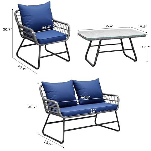 YITAHOME 4 Piece Patio Furniture Set, Wicker Outdoor Bistro Set