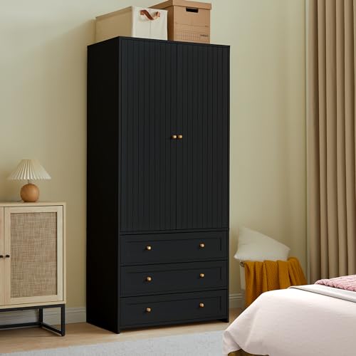 Wardrobe Closet Armoire, 71 "Wardrobe Armoire Wooden Closet with 3 Drawers
