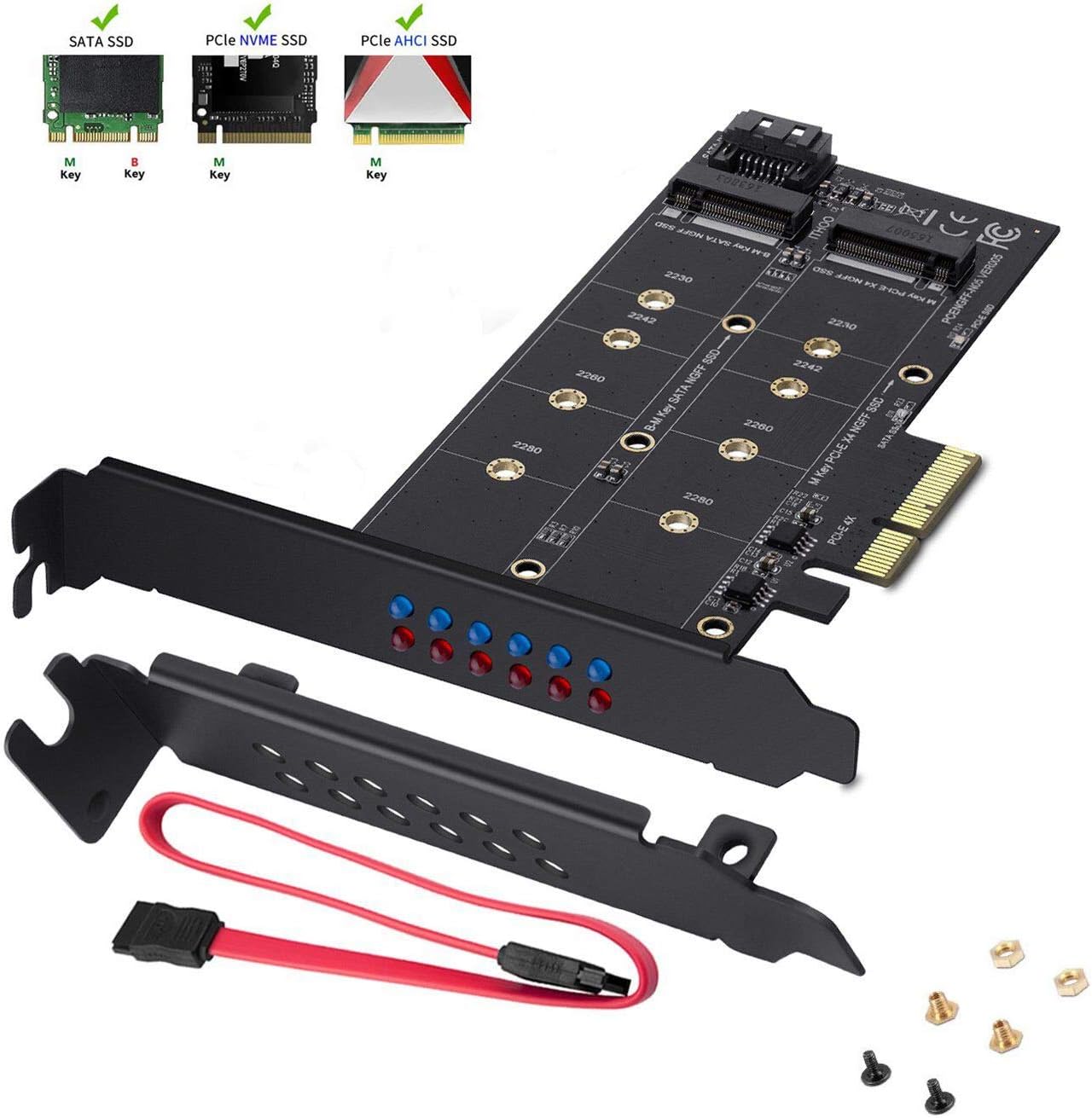 MZHOU M.2 SSD to PCIe 3.0 X4 Adapter Card for M.2 SSD (m Key) and SATA (b Key) 22110 2280 2260 2242 2230 to PCI-e 3.0 x 4 Host Controller Expansion
