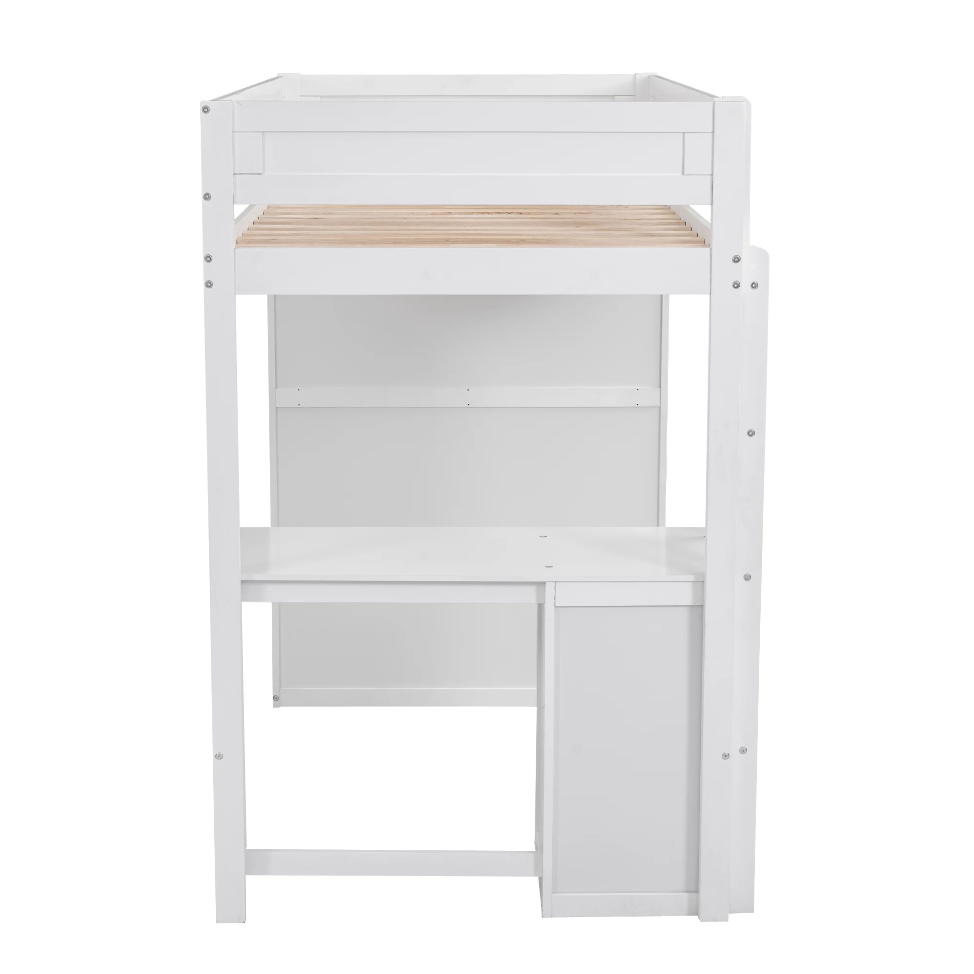 Twin Wood Loft Bed with Wardrobes and 2-Drawer Desk with Cabinet, Loft Twin Bed with Desk for Teenagers, Multiple Functions Bed