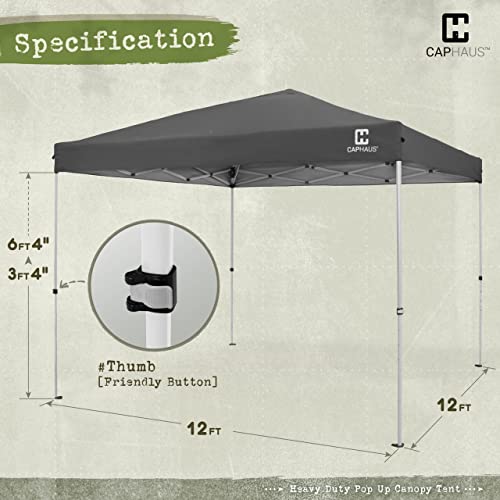 CAPHAUS 12ft x 12ft Patented One-Push Pop Up Outdoor Canopy Tent, Heavy-Duty Commercial Grade w/Central Lock