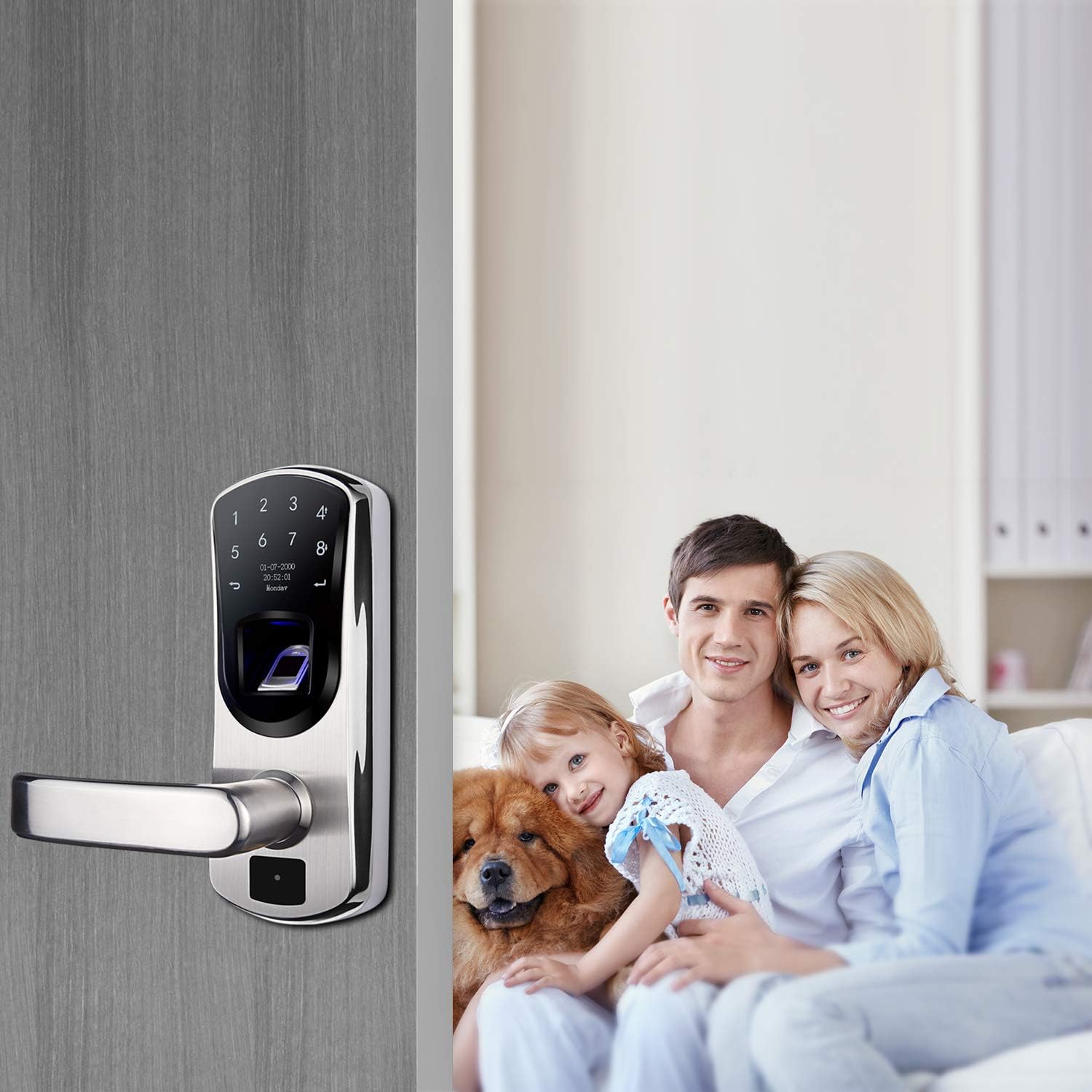 WeJupit V8 Fingerprint Keyless Entry Smart Door Lock Stainless Steel Touchscreen with Electronic Keypads, Spare Key, Two-Factor Authentication