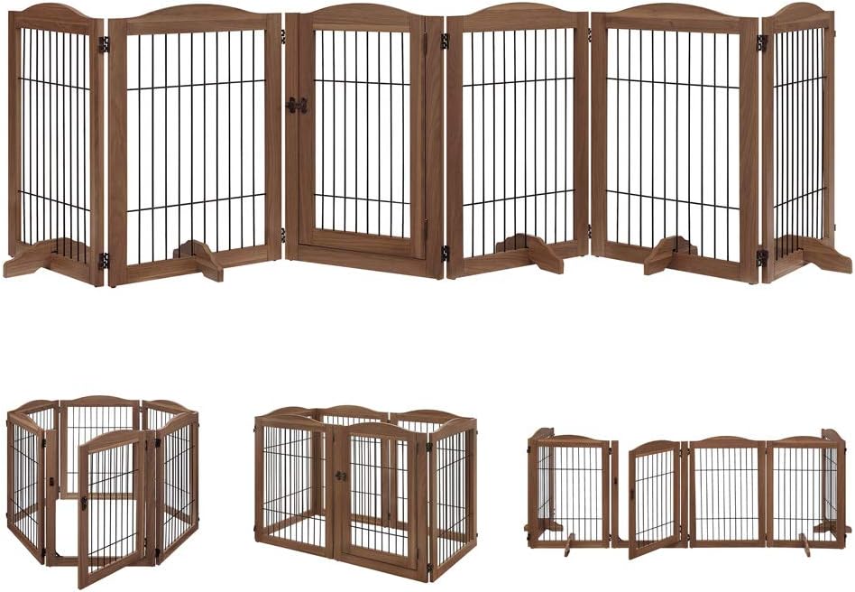 unipaws 6 Panels Extra Wide Freestanding Walk Through Dog Gate with 4 Support Feet, Pet Playpen