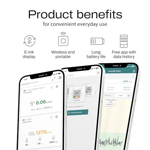 SAF Aranet4 Home: Wireless Indoor Air Quality Monitor for Office or School (CO2, Temperature, Humidity and More) Portable, Battery Powered