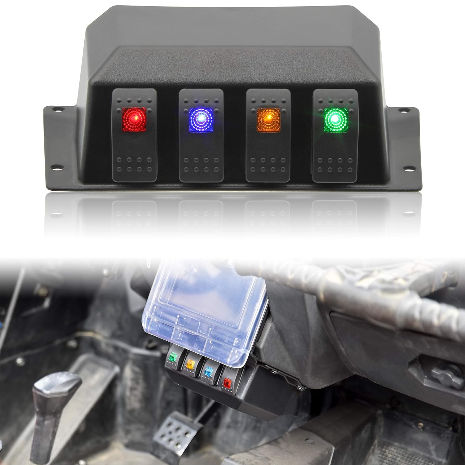 Switch Panel for Polaris RZR XP 1000, SAUTVS Under Dash Switch Case with 4 Rocker Switches for Polaris RZR XP 1000 2014-2018 Accessories