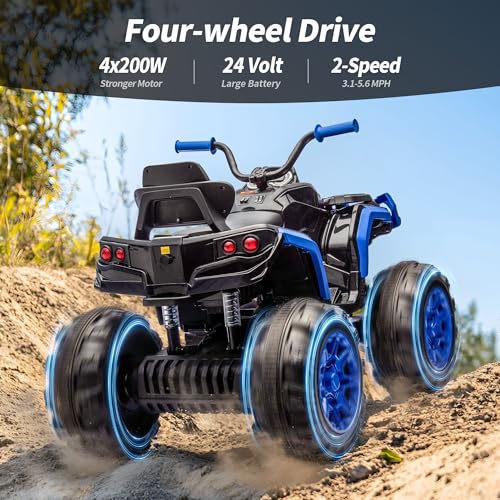 Shark Kids ATV 4 Wheeler, 24V 4WD Electric ATV Ride On Toy for Big Kids, 4X200W Motor, 5.6Mph Max Speed - Green