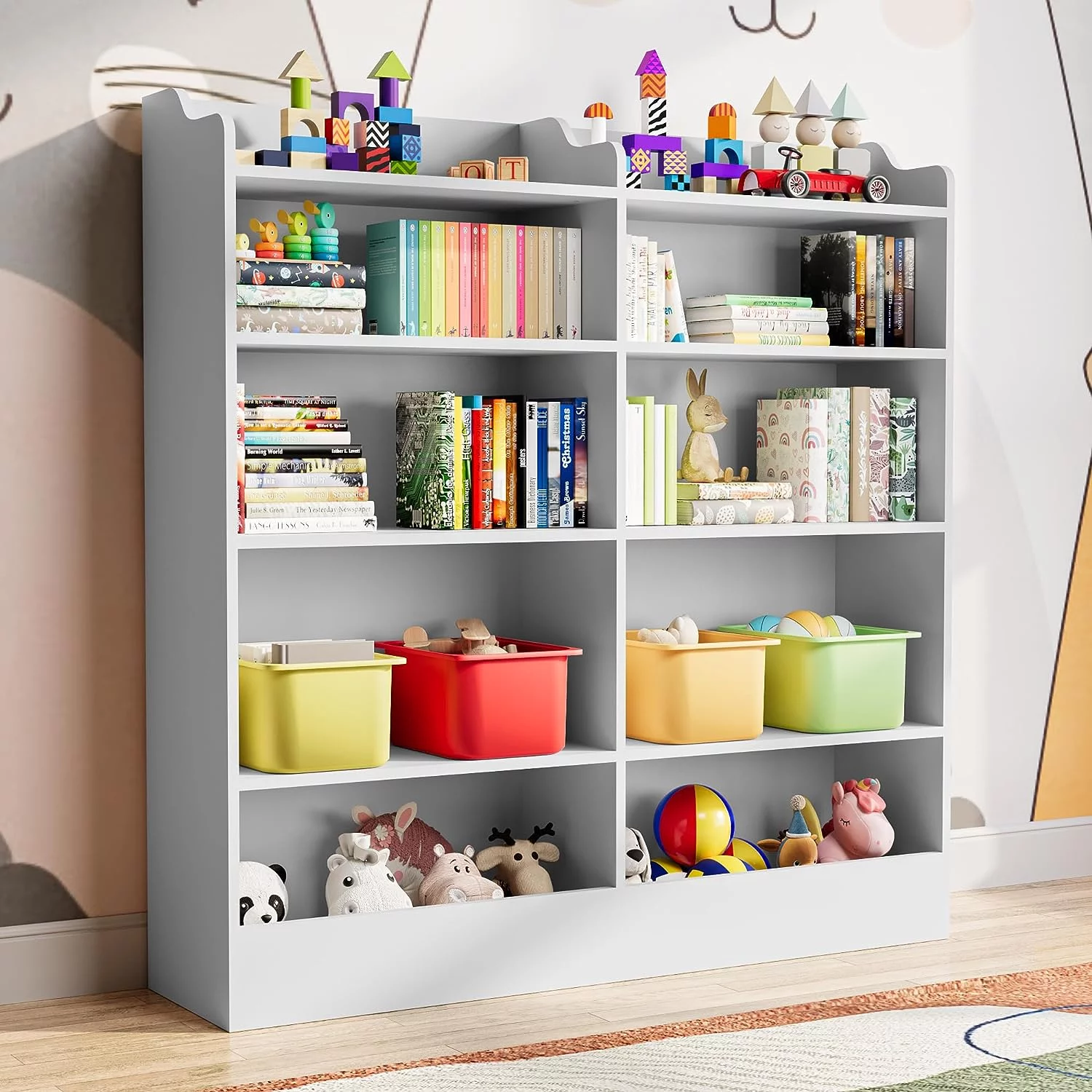 Cozy Castle 5 Tier Kids Bookshelf, Multifunctional Book and Toy Storage Cabinet, Wooden Tollder Bookcase for Bedroom, Playroom, Nursery, White