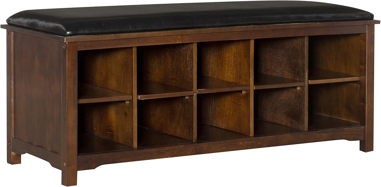 Linon Cape Anne Dark Walnut Bench, Brown, 45W x 17D x 19H