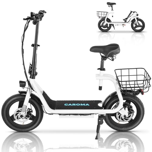 Caroma 500W/800W/1200W Electric Scooter with Seat, 14" Fat Tire Electric Scooter Adults, Max 15/25/30Miles Ranges, Top Speed 20mph
