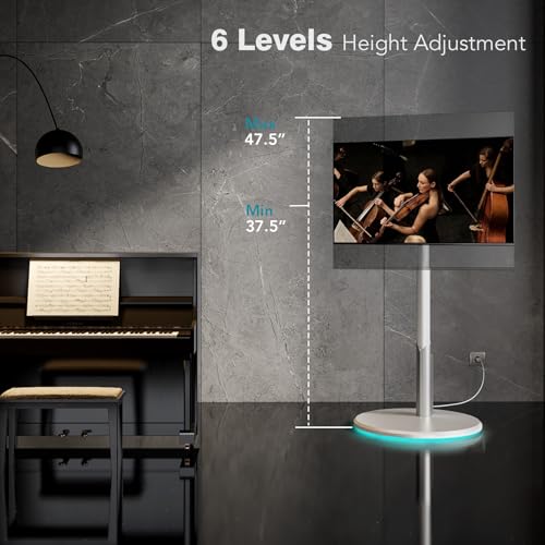 Floor Mobile TV Stand with Power Outlet, Rolling TV Cart for 27-65 Inch OLED LED Monitors, 6 Levels of Height Adjustment