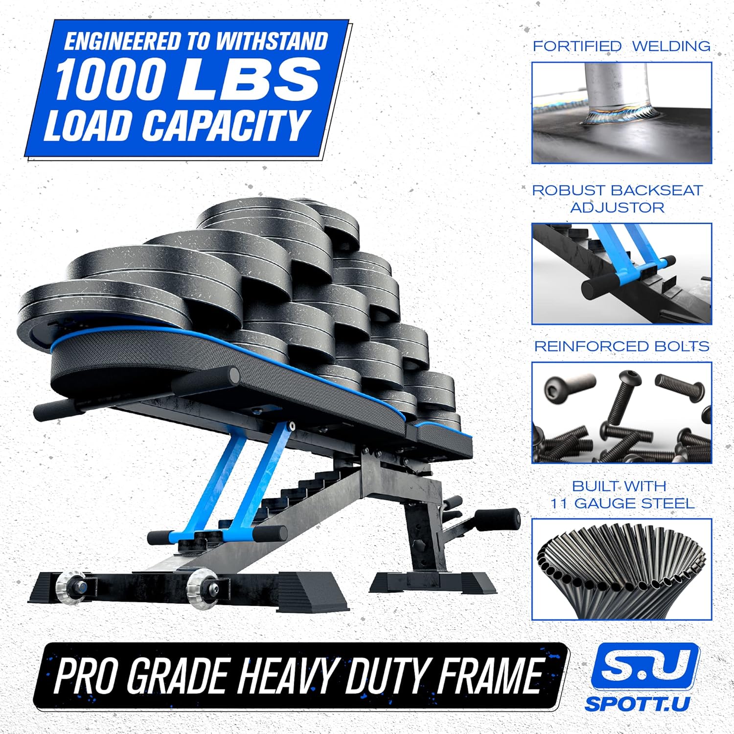 Adjustable Weight Bench Workout Bench Press Resists 1000 lbs - 96 Positions - Strength Training Benches - Foldable Workout Bench Adjustable