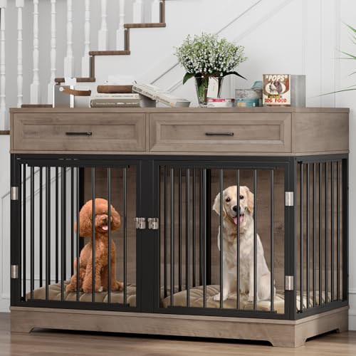 Dog Crate Furniture 47" Wooden Dog Kennels for Dogs Indoor with a Removable Divider for Large/Medium/Small Dogs