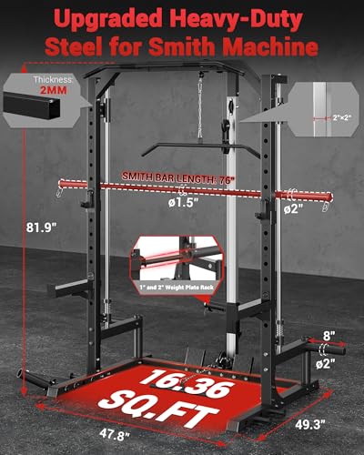 Smith Machine Home Gym with Barbell Bar, Cable System, Lat Pulldown Attachments, Safety Spotter Arms, J Hooks, Landmine