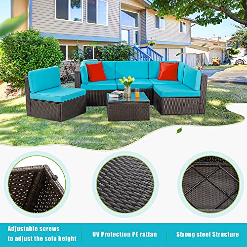 Vongrasig 6 Pieces Outdoor Patio Furniture Set, PE Wicker Rattan Sectional Sofa Patio Conversation Sets with Coffee Table for Garden, Backyard