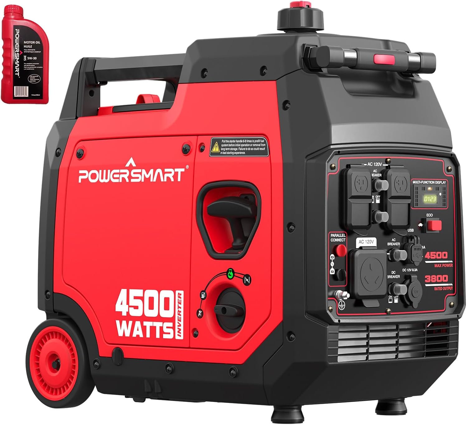 PowerSmart 4500-Watt Super Quiet Portable Inverter Generator with Electric Start, Gas Powered, RV-Ready, Parallel Capable, Engine Oil Included