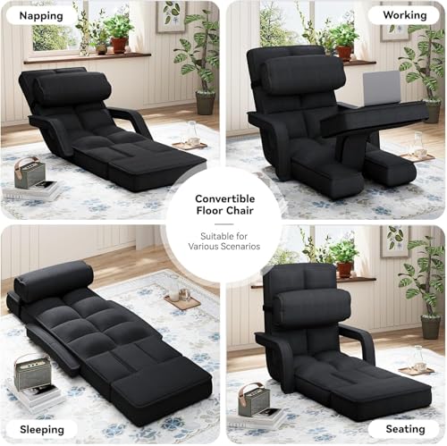 Esright Floor Chair, Padded Folding Gaming Chair with 14-Level Adjustable Backrest