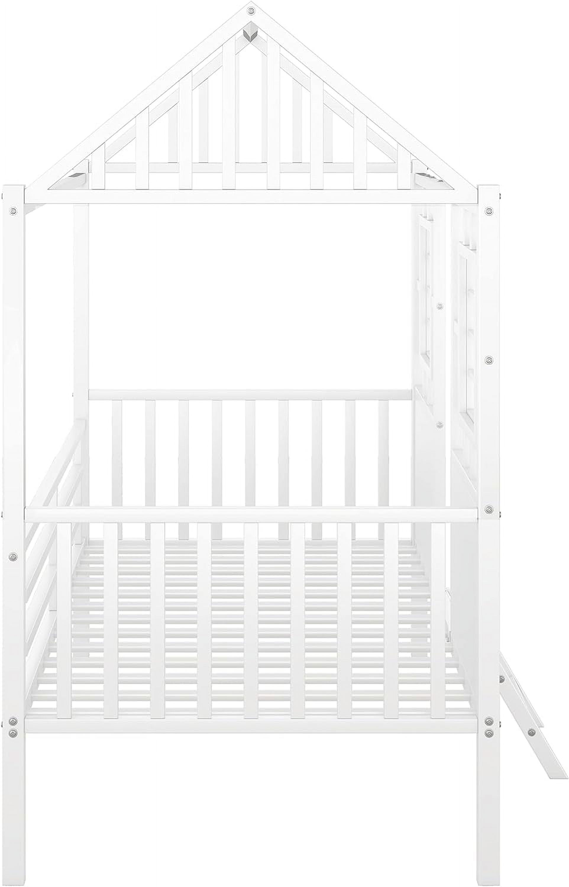Size Low Loft Bed For Kids, Metal House Bed Frame With Roof And Two Front Windows