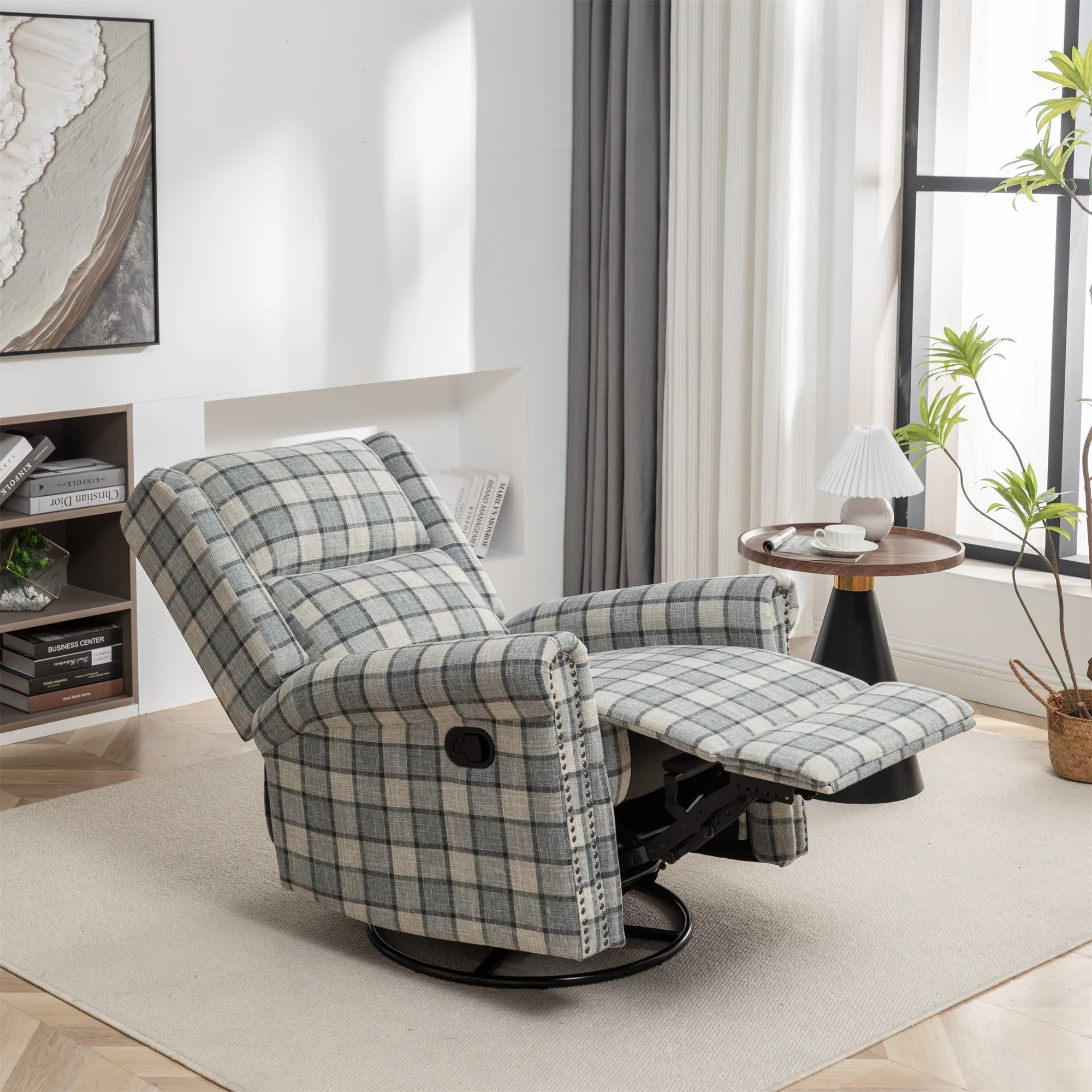 Swivel Rocker Recliner Chair, Manual Rocking Recliner Chair, Wingback Swivel Recliner Chair, Glider 360 Degree Swivel Chair with Padded Seat