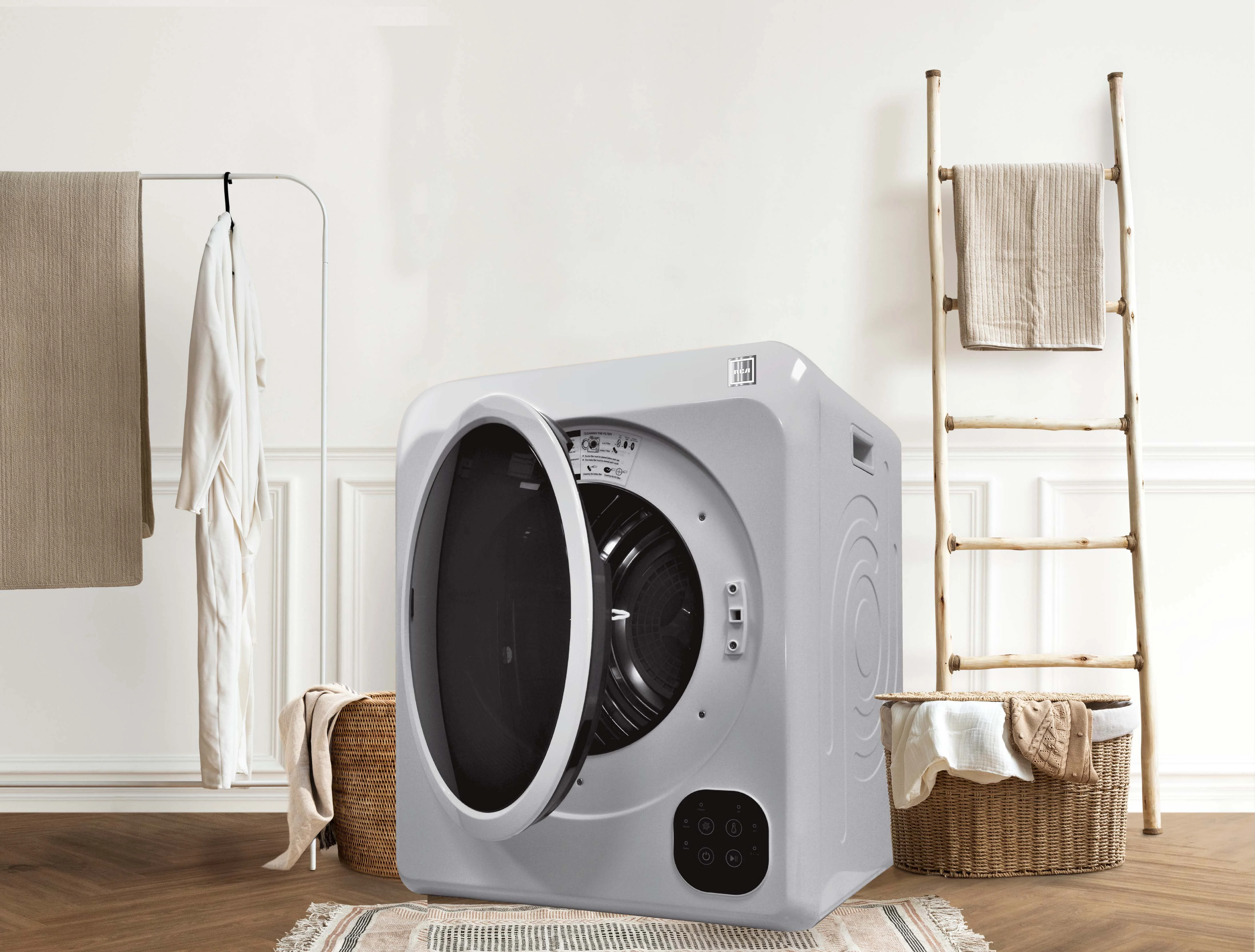 RCA 3.75 Cu ft.(13lbs.) Ventless Electric Apartment Size Dryer, RDR323, White