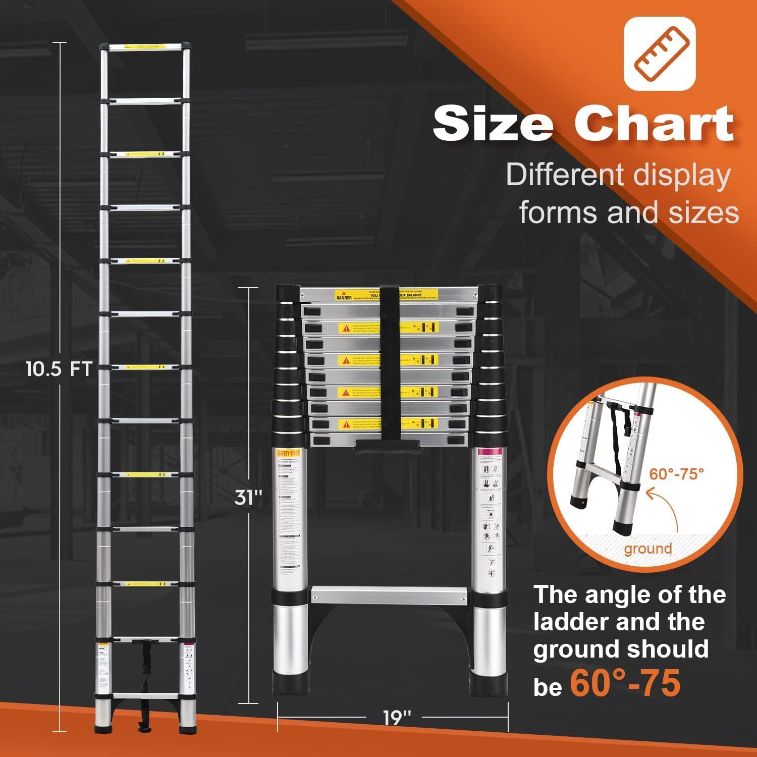 SocTone Telescoping Ladder 12.5 FT Aluminum Lightweight Extension Ladder with 2 Triangle Stabilizers, Heavy Duty 330lbs Max Capacity