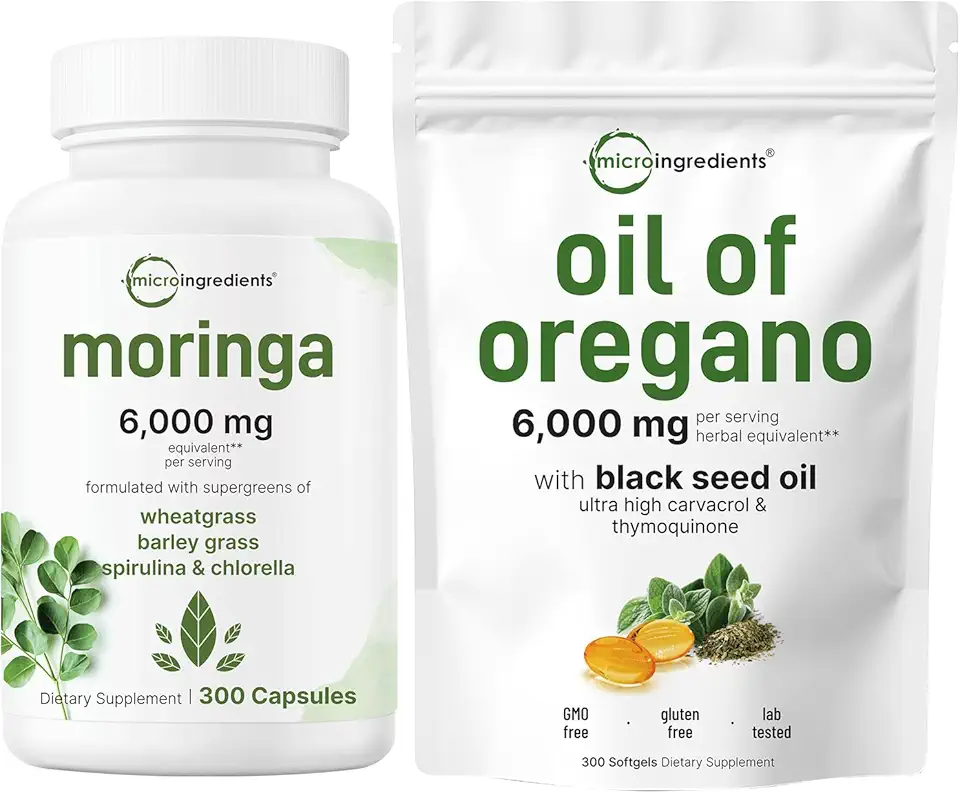 Micro Ingredients Oil of Oregano Softgels 300 Count & Moringa Oleifera 6