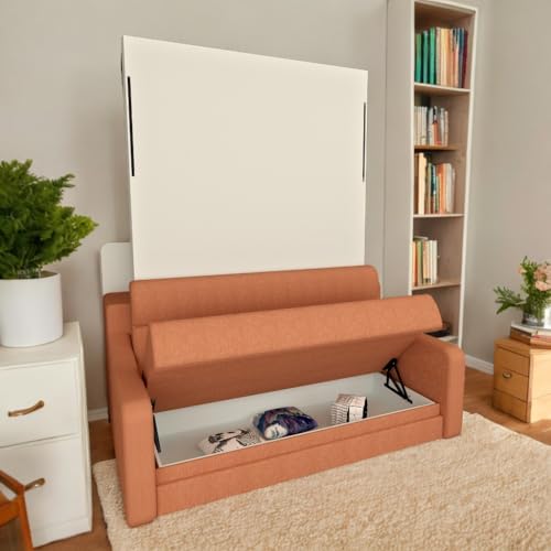 Full Size Murphy Bed Cabinet with Shelf and Drawers, Plywood Hidden Beds,Wall Bedframe for Bedroom,Space-Saving, Noise Free, White
