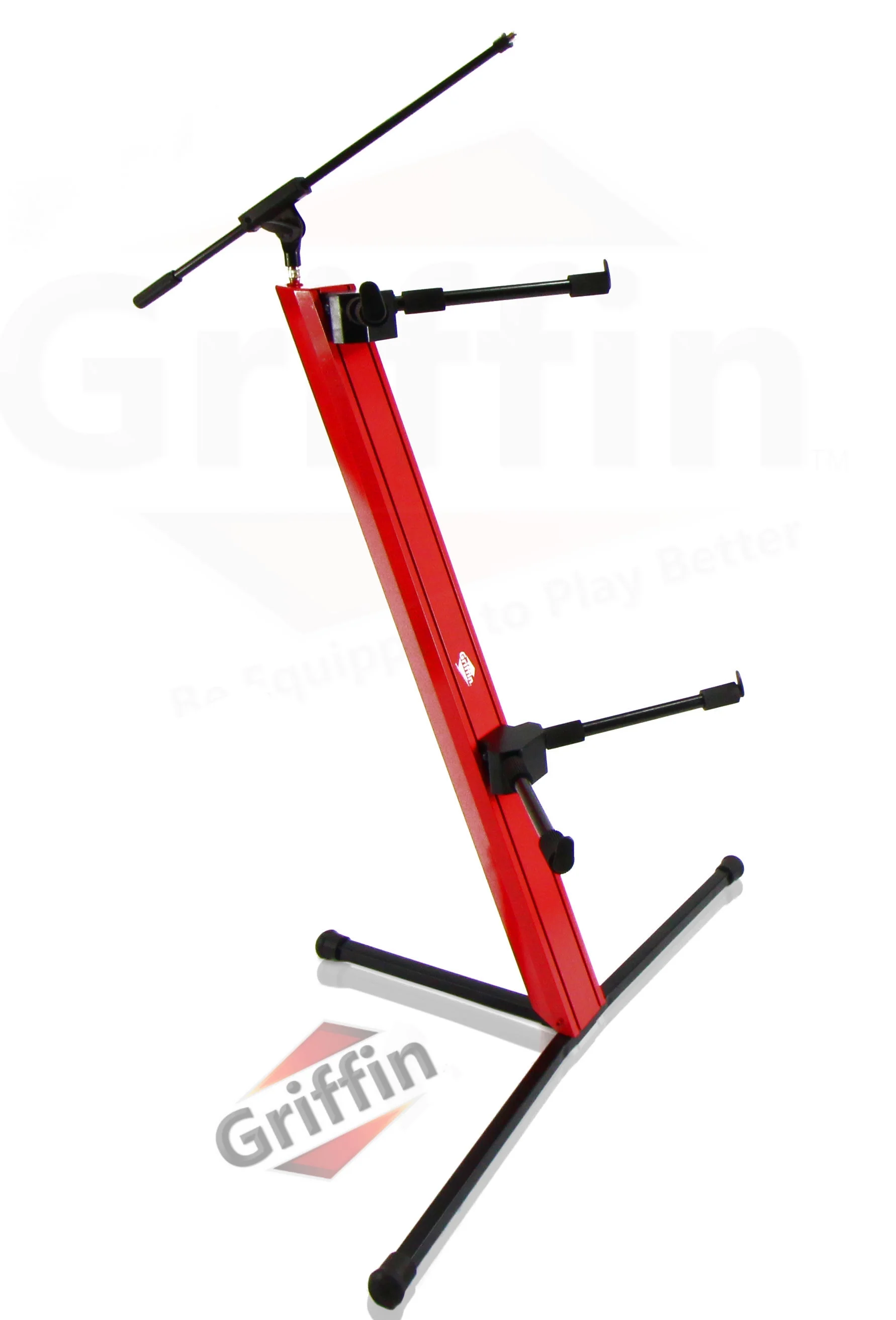 2-Tier Column Keyboard Stand with Mic Boom Arm by Griffin Double Sliding Multi Mounting Platform Red Stage Tower Rack Holder for Digital Piano