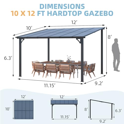 AECOJOY 10&rsquo; x 10&rsquo; Gazebo, Wall Mounted Gazebos Pergola on Clearance, Outdoor Patio Lean to Gazebo Awnings for Deck, Porch