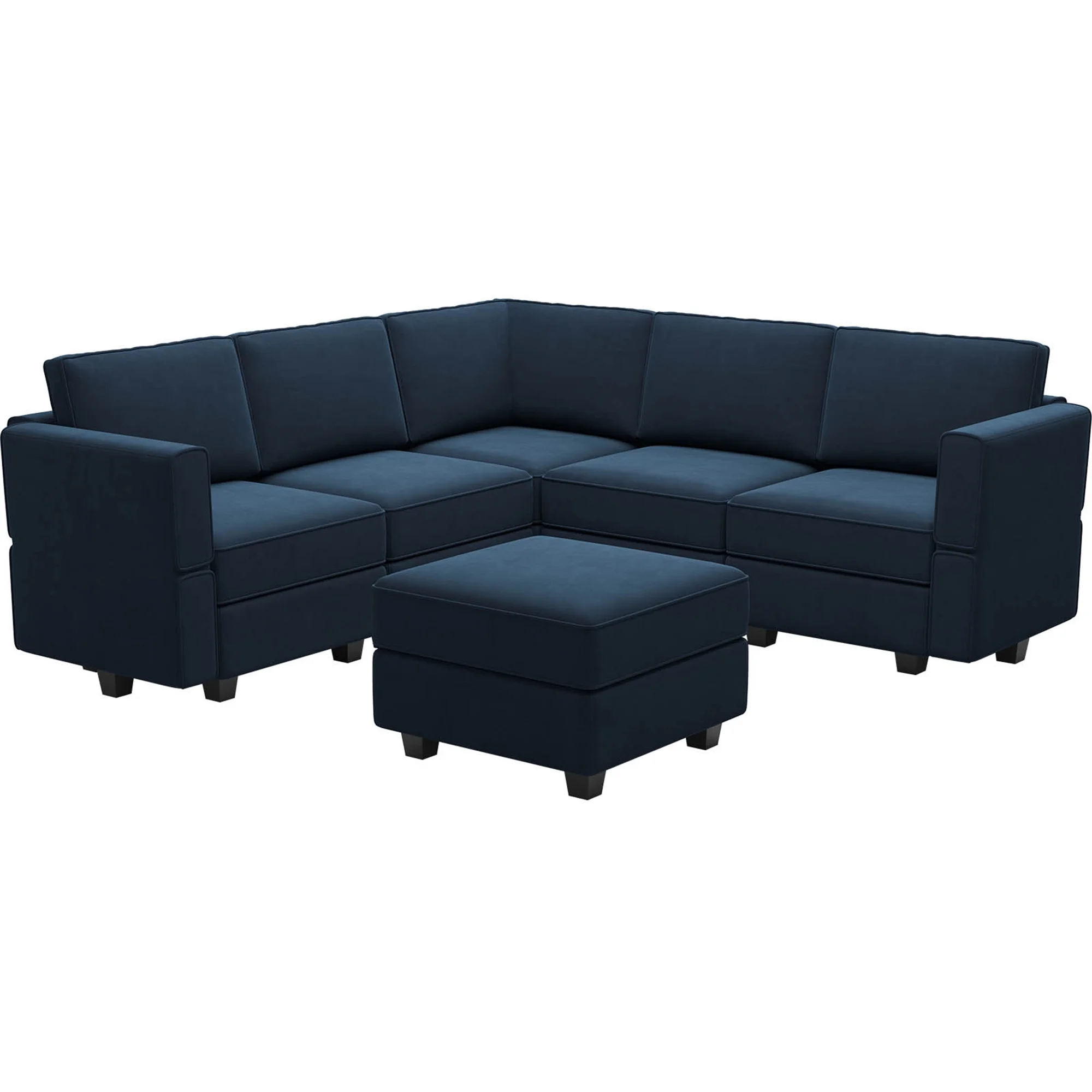 Belffin Modular Sectional L Shaped Sofa with Storage Velvet Convertible Chaise Couch 6 Seats Blue