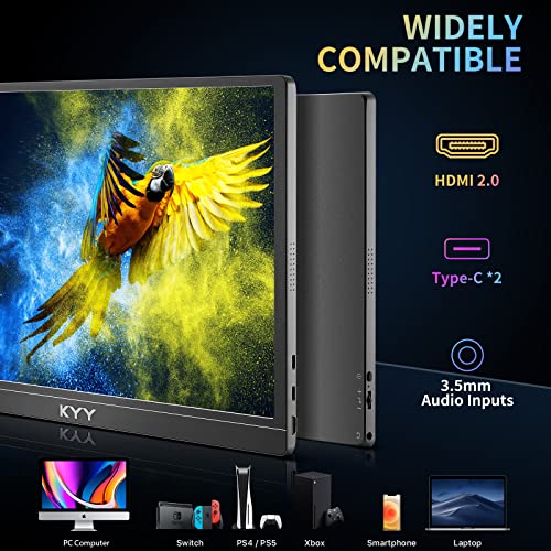 4K Portable Monitor - KYY 15.6'' 3840x2160 UHD USB-C Monitor, 100% Adobe RGB, 400cd/㎡