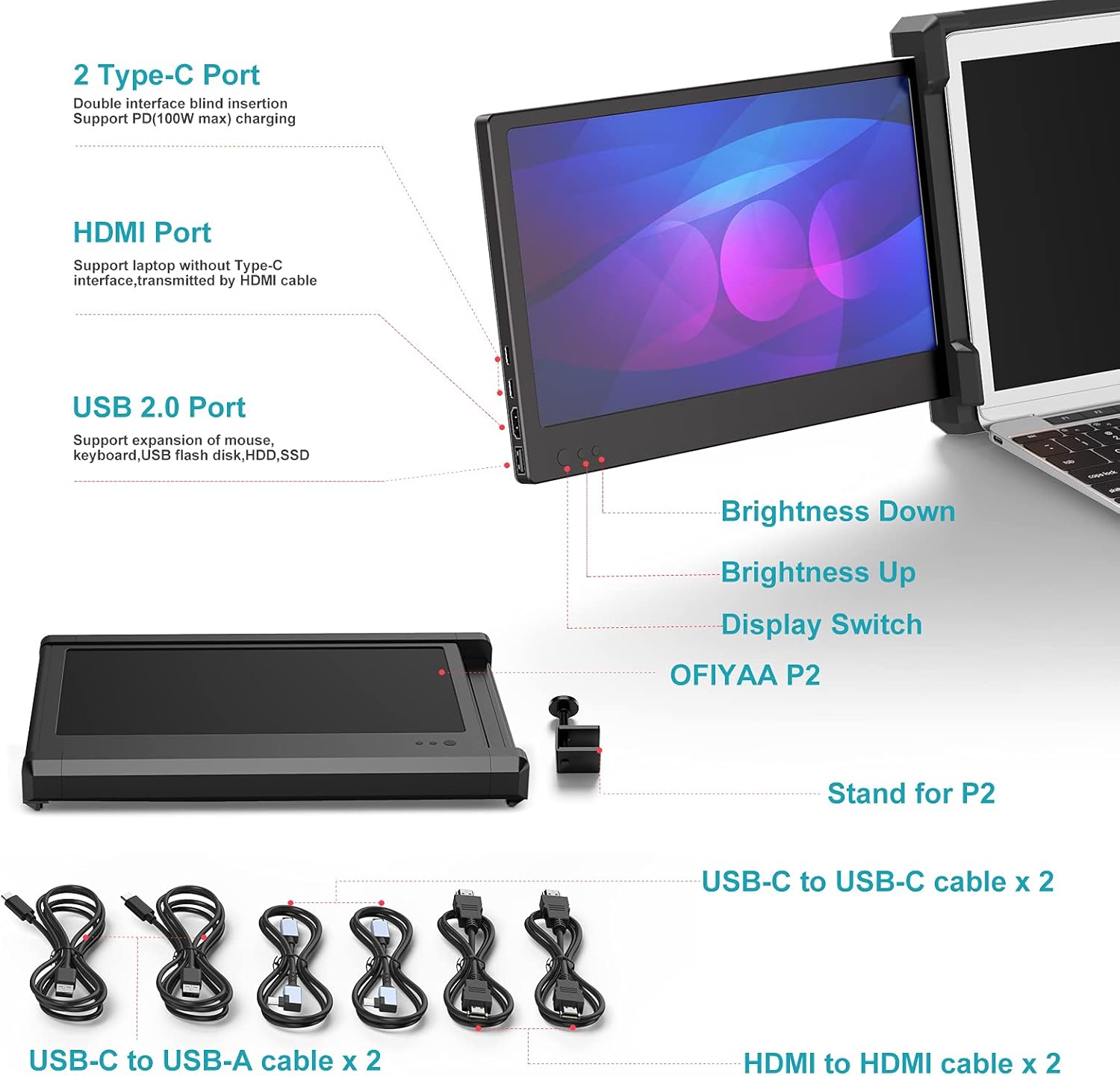 Triple Portable Monitor for Laptop, Dual Screens with Kickstand，Compatible with 13-16 Mac and PC, FHD 1080P IPS 11.6