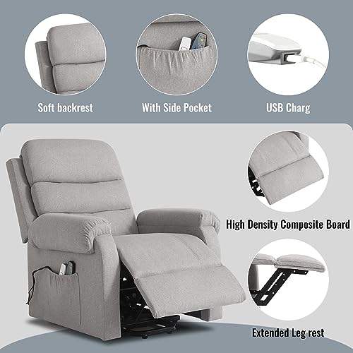 Power Lift Recliner Chair Recliners for Elderly with Heat and Massage Recliner Chair for Living Room with Infinite Position and Side Pocket
