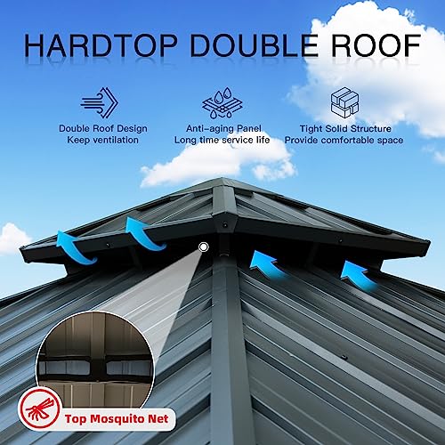 Domi 10’ x 10’ Hardtop Gazebo Metal Frame Canopy with Netting & Curtains