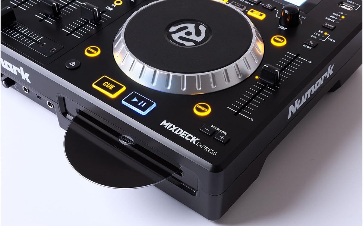 Numark Mixdeck Express DJ Controller, 2-Channel Standalone Media Player with CD, CD MP3, USB Playback, Dual Channel Mixer, Multi-Function Jog Wheels