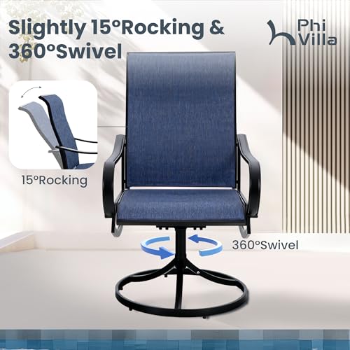 PHI VILLA 5 PCS Outdoor Patio Dining Set with Swivel Dining Chairs (Blue) and 37"x 37" Metal Steel Dining Table(1.57" Umbrella Hole)