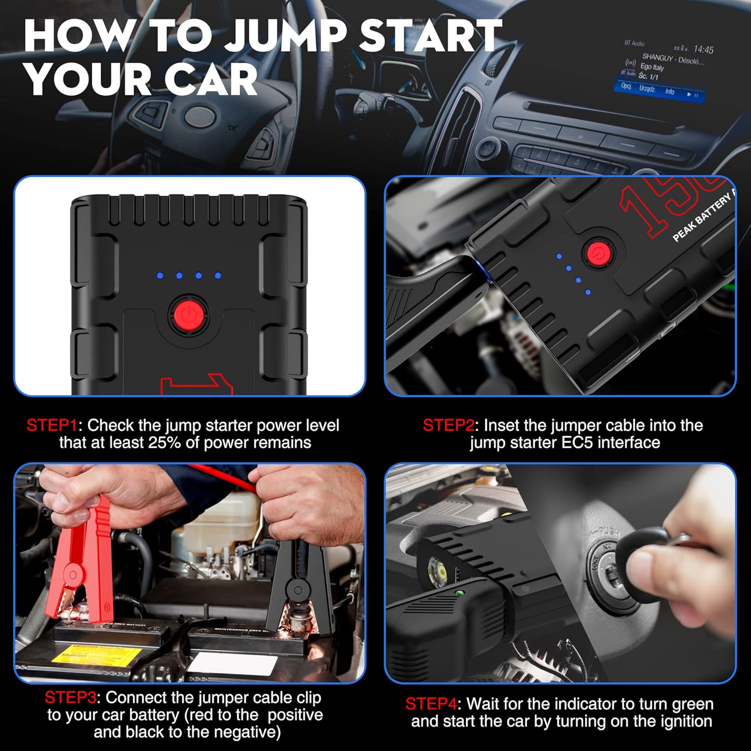 NEXPOW Car Jump Starter, 21800mAh 12V Portable Car Battery Starter, Auto Battery Booster, Lithium Jump Box with LED Light/USB Quick Charge 3.0