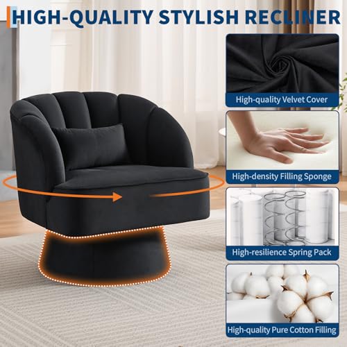 GarveeHome Modern Swivel Barrel Accent Chair, 360° Teddy Fabric Upholstered Armchair with Striped Backrest & Plush Padding