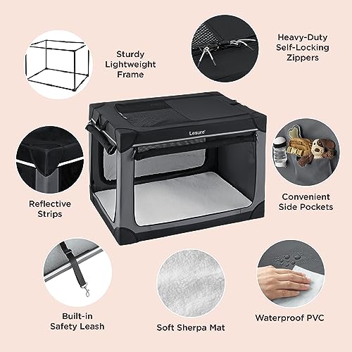 Lesure Soft Collapsible Dog Crate - 42 Inch Portable Travel Crate for Extra Large Dogs Indoor & Outdoor