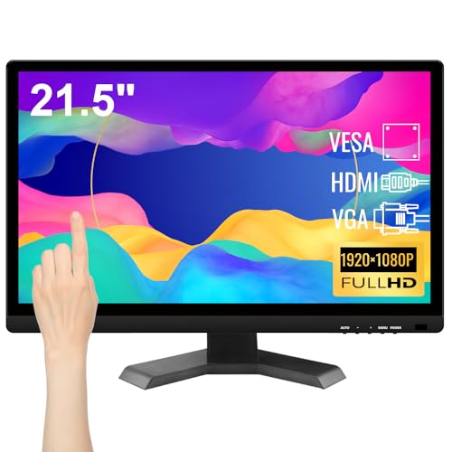 Touchscreen Monitor 21.5 Inch Full HD 1920x1080P 10-Point Multi Touch Screen PC Monitor with HDMI VGA USB Port, Built-in Speakers