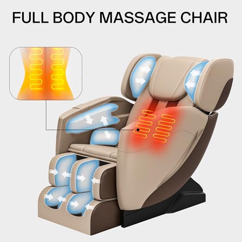2022 Full Body Electric Zero Gravity Shiatsu Massage Chair with Back Heating and Foot Roller for Home and Office (Khaki)
