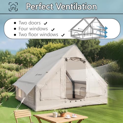 Inflatable Tent for Camping with Hand Pump Blow Up Tent Glamping 4 Season Air Tents