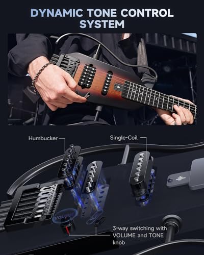 Donner HUSH-X Electric Guitar Kit - Featherlight Travel Guitar with Easy Assemble Stands, Great for Travel and Practice, Mahogany Solid Body, Gig Bag