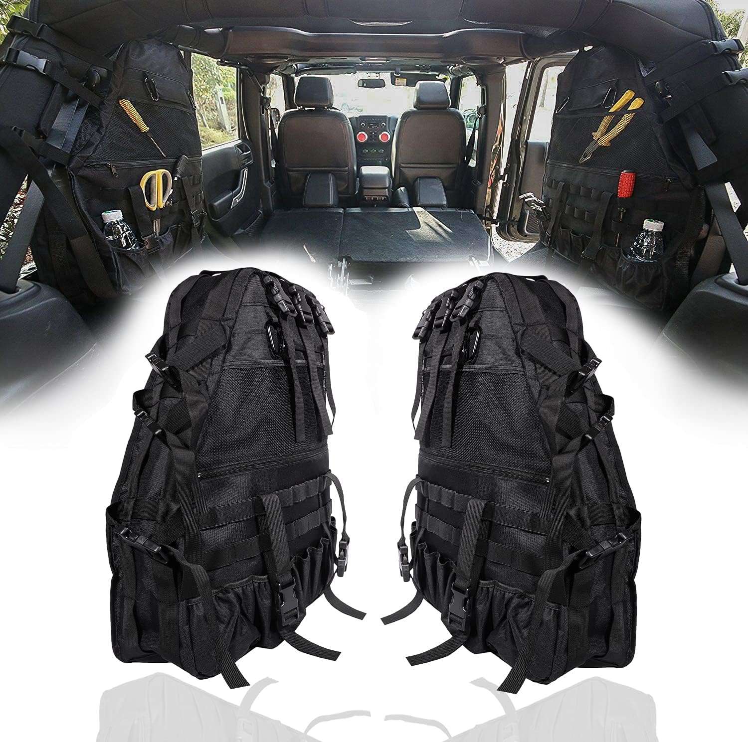 Opall Fits Jeep Wrangler Roll Bar Storage Bag Cage with Multi-Pockets & Organizers & Cargo Bag Tool Kits for Jeep Wrangler JK JL TJ LJ & Unlimited