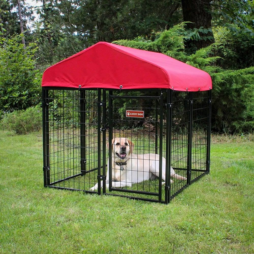Lucky Dog Canopy Kennel Cover with Sunbrella Fabric - Tahitian Sand