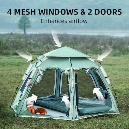 Tents for Camping 2 Person Waterproof Pop Up Camping Tent with Screen Porch 4 Ventilation Mesh Windows & 2 Doors Portable for Camping, Hiking, Beach