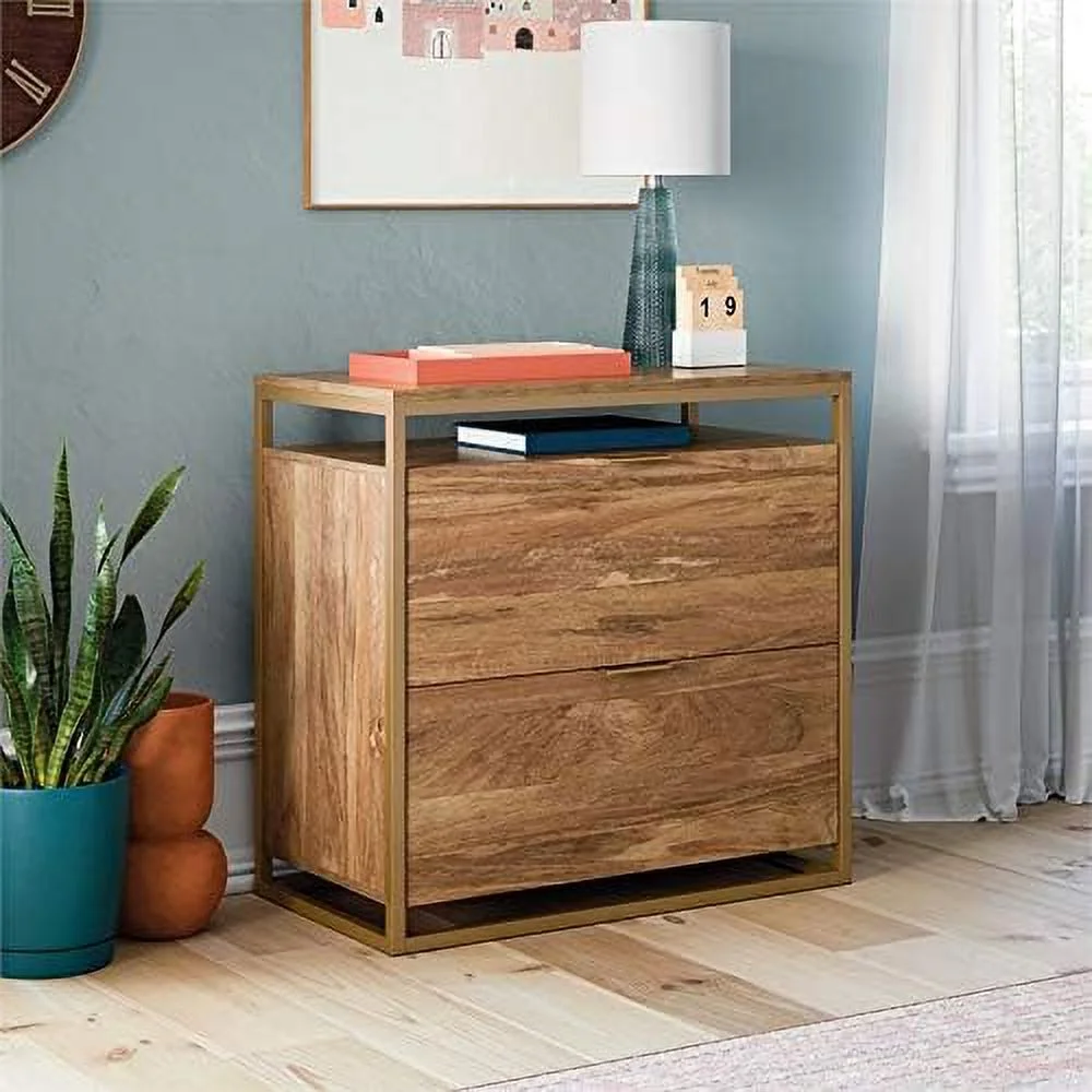 Engineered Wood File Cabinet In Sindoori /Brown/Gold