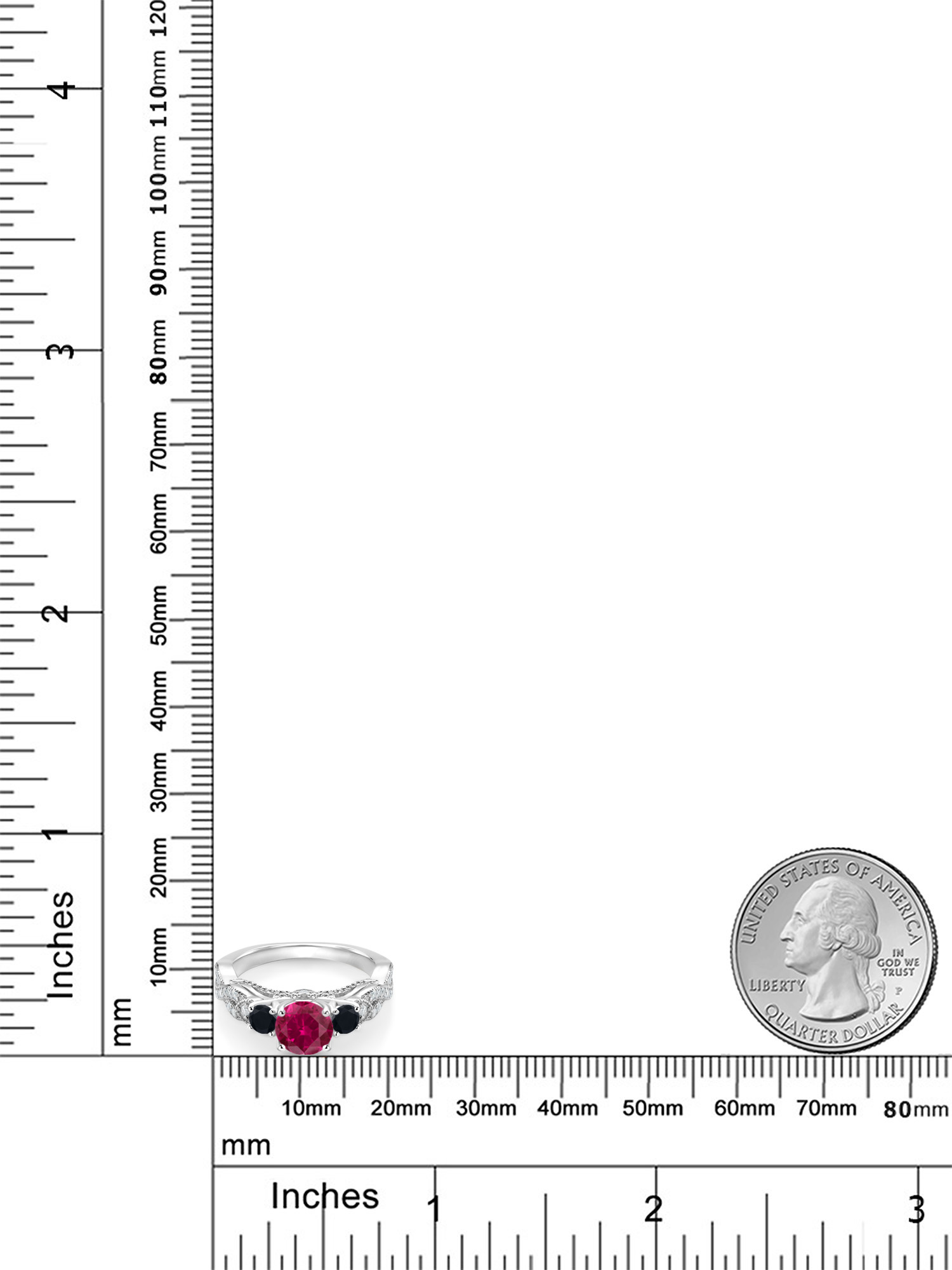 Gem Stone King 925 Sterling Silver Red Created Ruby Black Onyx and White Moissanite Engagement Ring For Women (1.47 Cttw, Gemstone July Birthstone