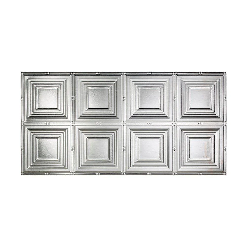 Fasade Portrait Decorative Vinyl 2ft x 4ft Glue Up Ceiling Tile in Brushed Aluminum (5 Pack)